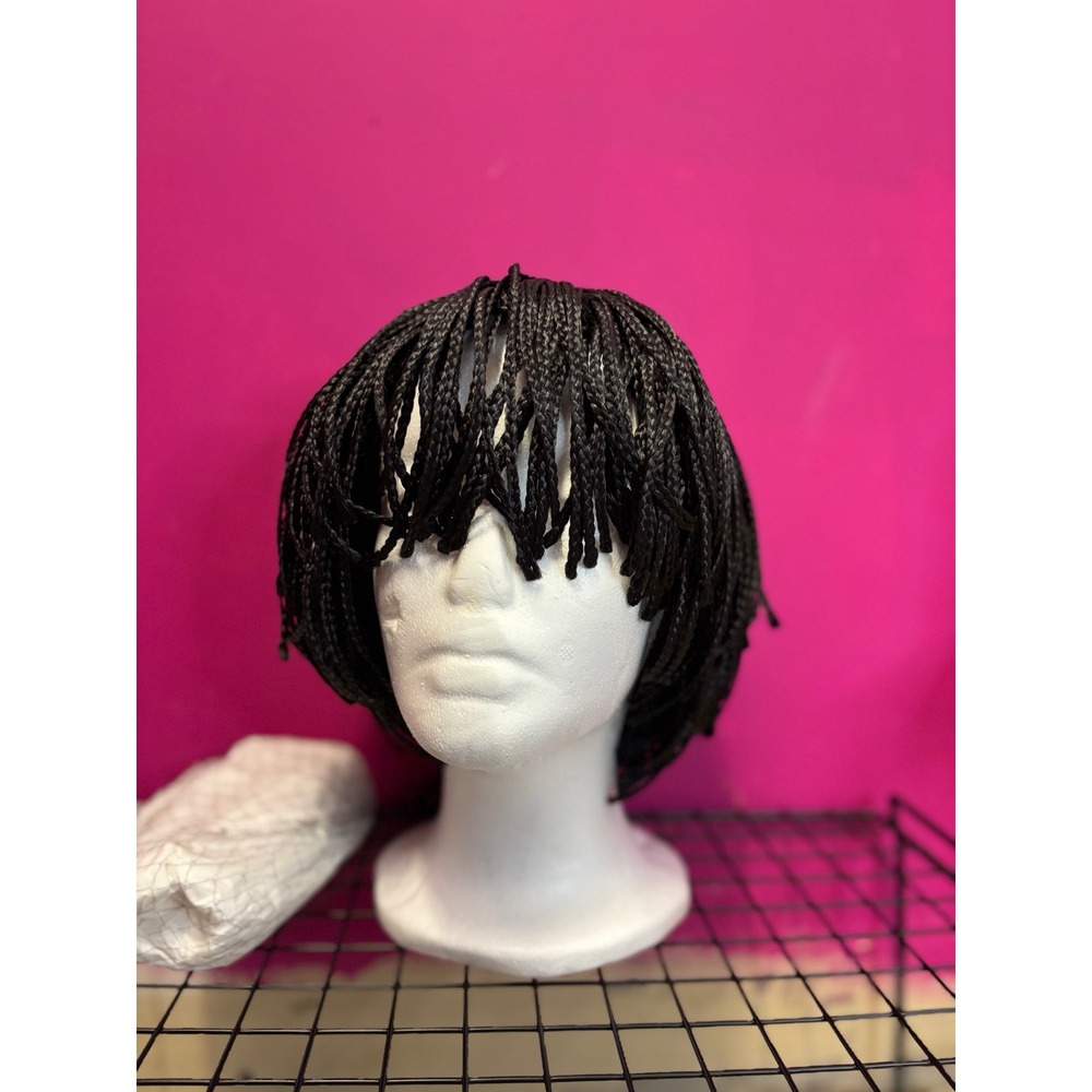 Black Micro Box Braided Bob Wig Short Hand Braided Synthetic Hair Mesh Cap